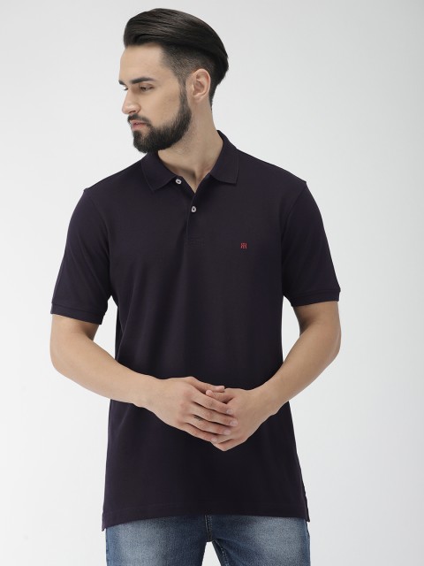

Raymond Men Navy Blue Solid Polo Collar T-shirt