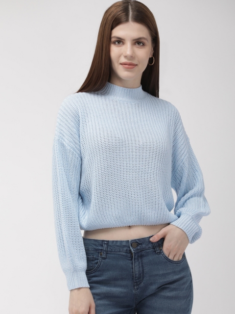 

FOREVER 21 Women Blue Self Design Pullover Sweater