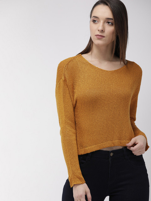 

FOREVER 21 Women Mustard Yellow Self Design Pullover Sweater