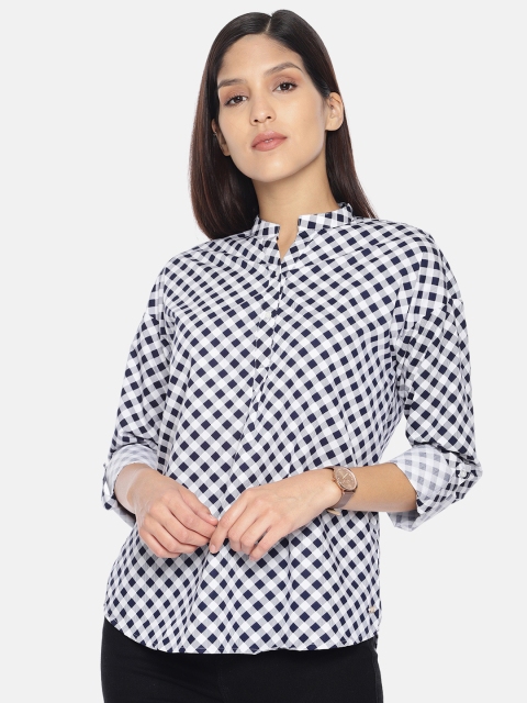 

Park Avenue Women Navy Blue & White Checked Shirt Style Top