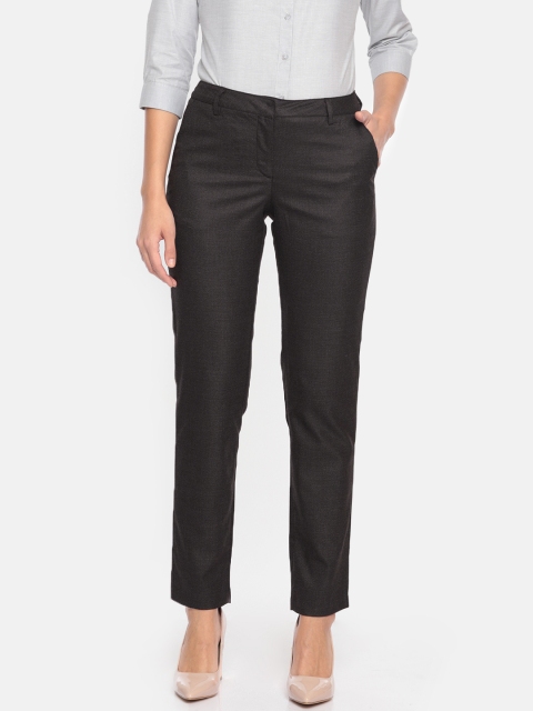 

Park Avenue Women Black Slim Fit Self Design Formal Trousers