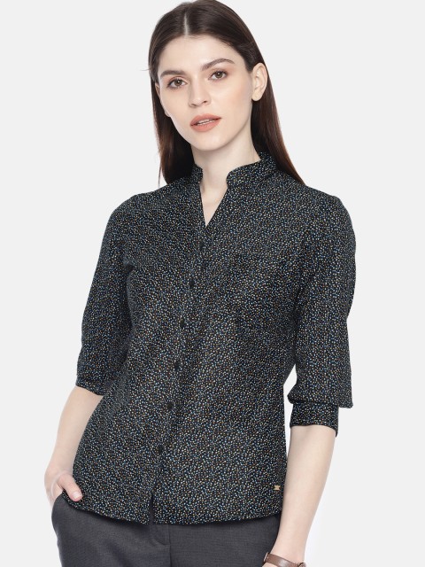 

Park Avenue Women Black & Blue Slim Fit Printed Formal Shirt