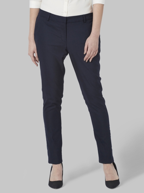 

Park Avenue Women Navy Blue Slim Fit Solid Cigarette Trousers