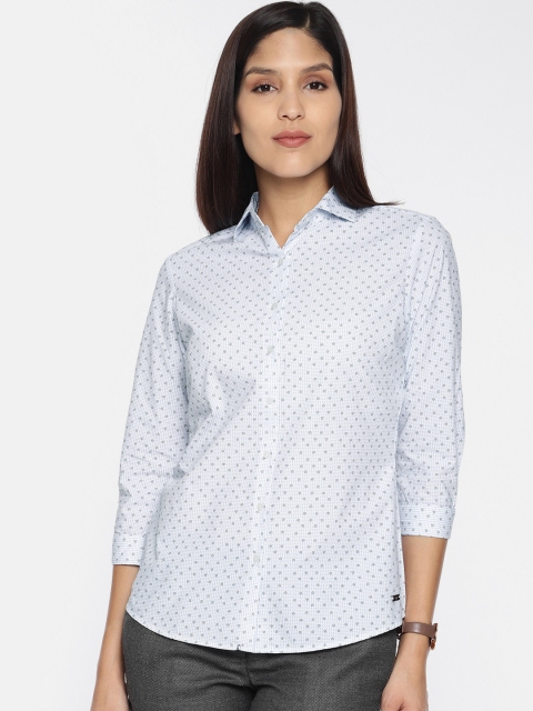 

Park Avenue Women White & Blue Slim Fit Printed Casual Shirt
