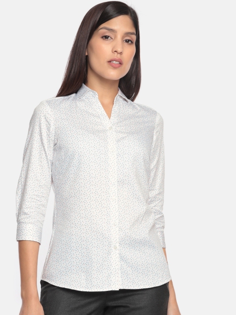 

Park Avenue Women White Slim Fit Printed Formal Shirt
