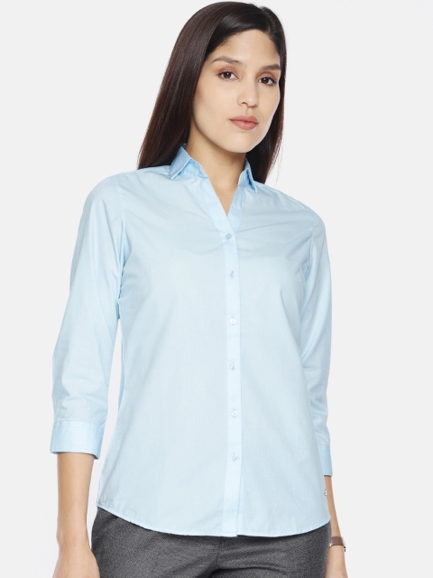 

Park Avenue Women Turquoise Blue Slim Fit Solid Formal Shirt