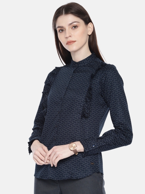 

Park Avenue Women Navy Blue & White Regular Fit Printed Casual Shirt