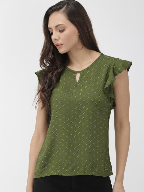 

Park Avenue Women Green & White Printed Top