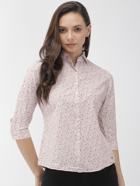 

Park Avenue Women White & Orange Regular Fit Printed Casual Shirt