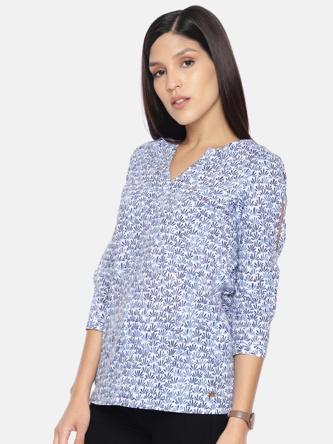 

Park Avenue Women Blue & White Printed Pure Cotton Top