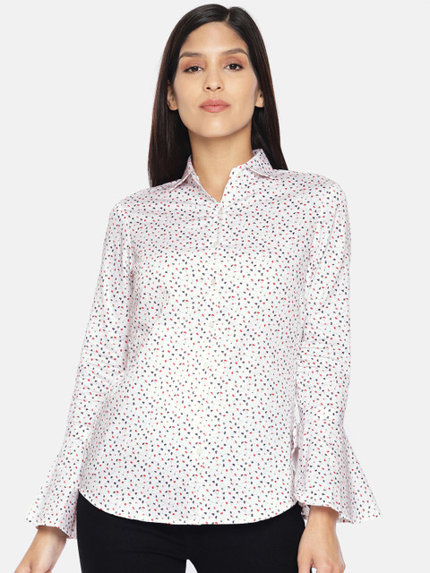 

Park Avenue Women White & Navy Blue Slim Fit Printed Formal Shirt