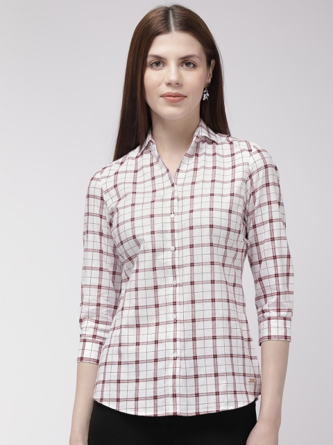 

Park Avenue Women Maroon & White Slim Fit Checked Casual Shirt