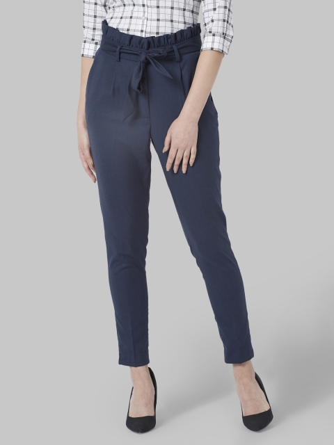 

Park Avenue Women Navy Blue Slim Fit Solid Peg Trousers