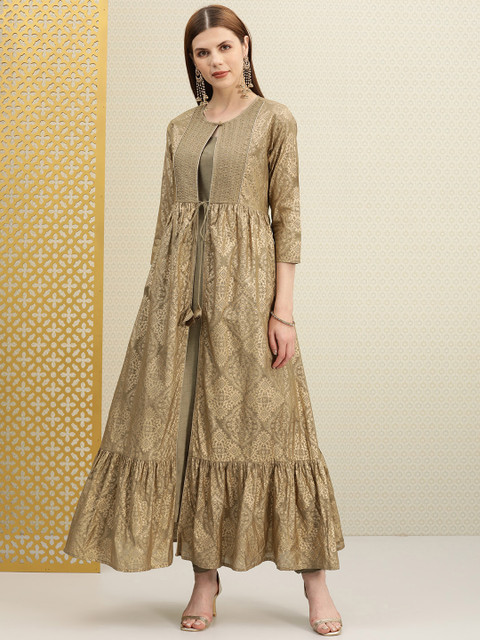 

House of Pataudi Women Beige Printed Kurta with Churidar