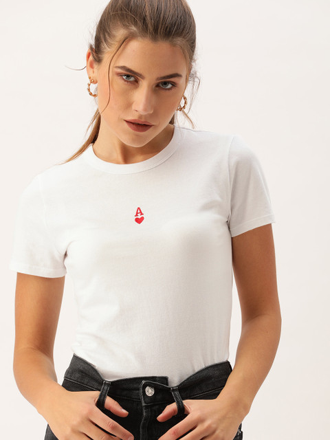 

FOREVER 21 Women White Solid Pure Cotton Top