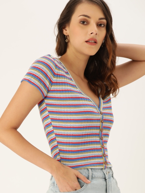 

FOREVER 21 Women Multicoloured Striped Knitted Top, Multi