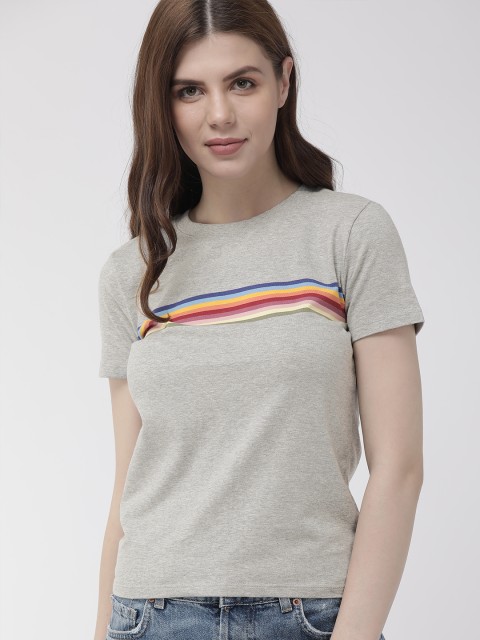 

FOREVER 21 Women Grey Striped Regular Top