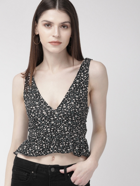 

FOREVER 21 Women Black Printed Regular Crop Top