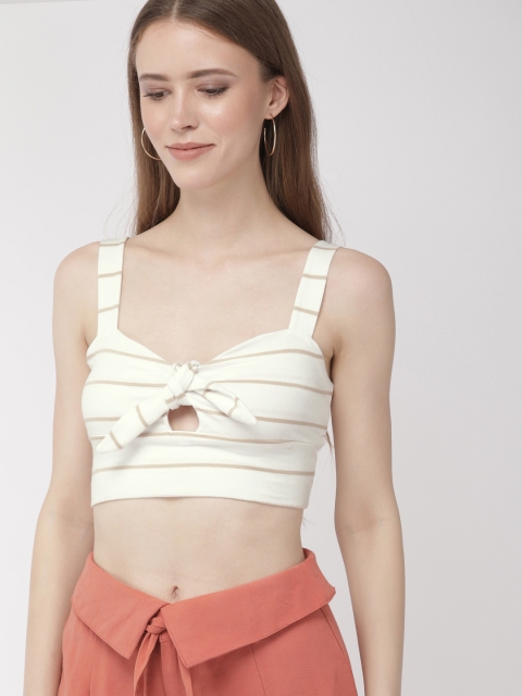 

FOREVER 21 Women White & Beige Striped Bralette Top