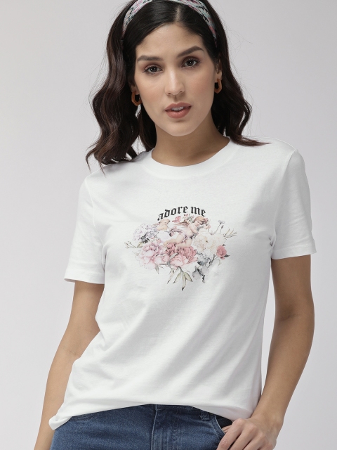 

FOREVER 21 Women White Printed Pure Cotton Top