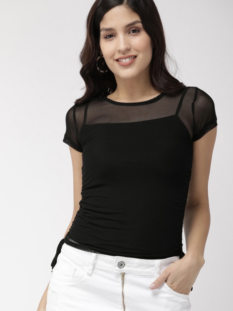 

FOREVER 21 Women Black Solid Sheer Top