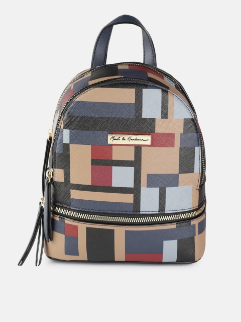 

Mast & Harbour Women Blue & Brown Colourblocked Backpack