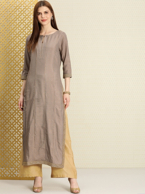 

House of Pataudi Women Grey Printed Straight Kurta