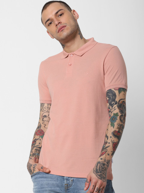 

Jack & Jones Men Pink Solid Polo Collar T-shirt