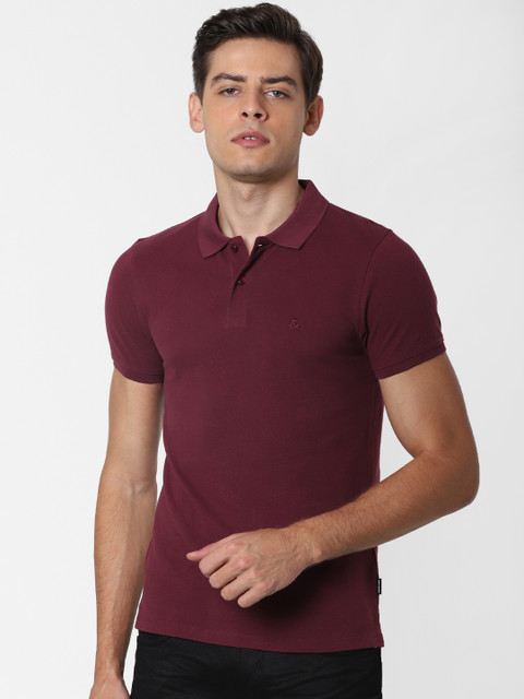 

Jack & Jones Men Burgundy Solid Polo Collar T-shirt