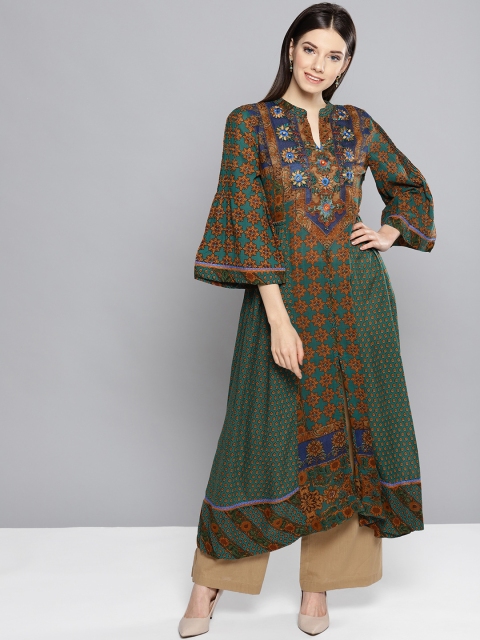 

Ritu Kumar Women Green & Beige Printed Kurta with Palazzos