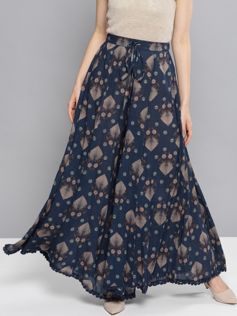 

Ritu Kumar Women Navy Blue & Beige Printed Flared Palazzos