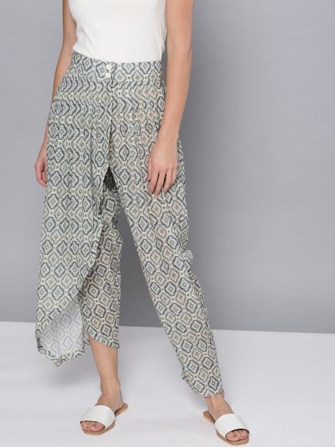 

Ritu Kumar Women Off-White & Green Printed Dhoti Pants