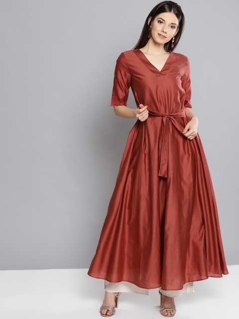 

Ritu Kumar Women Rust Red Solid A-Line Kurta