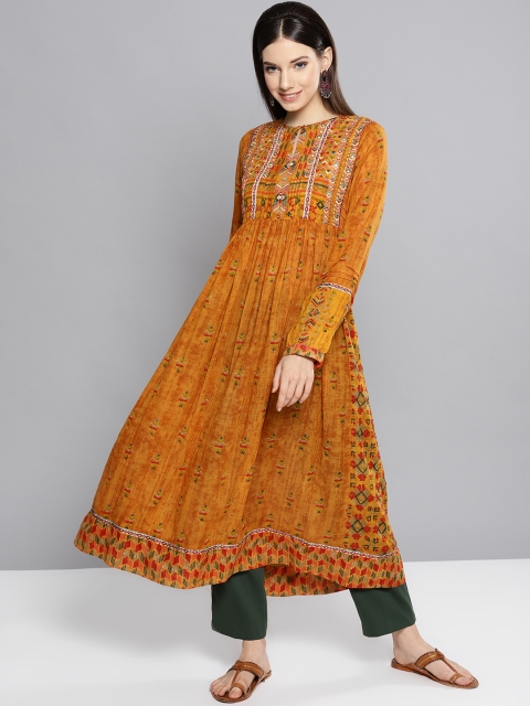 

Ritu Kumar Women Mustard Yellow & Red Printed A-Line Kurta