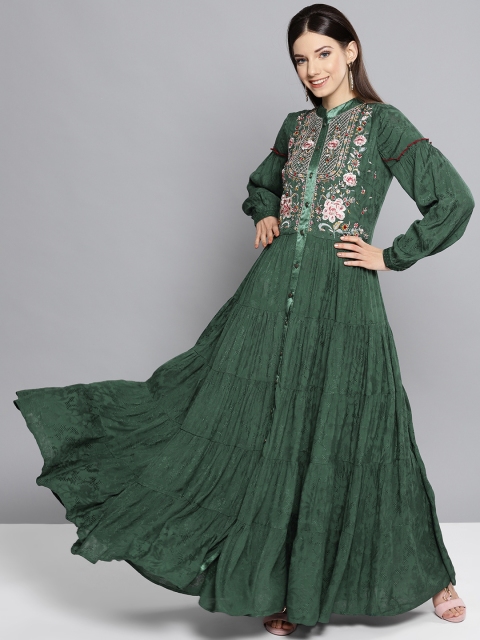 

Ritu Kumar Women Green Woven Design Tiered A-Line Tiering Kurta