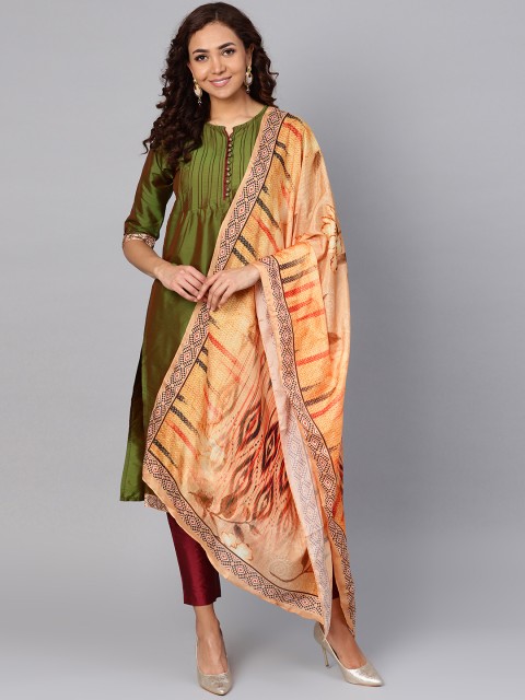 

Shree Women Green & Maroon Solid Kurta with Trousers & Dupatta