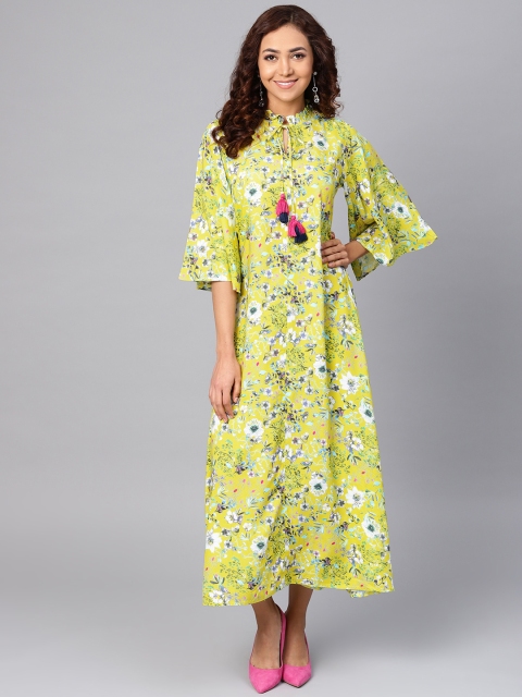 

Shree Women Yellow & White Floral Printed Maxi Dress