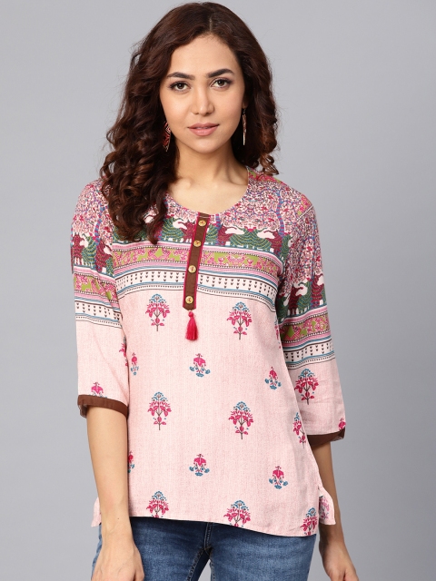 

Shree Women Peach-Coloured Printed A-Line Top
