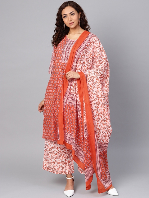 

Shree Women Orange & Red Printed Kurta with Palazzos & Dupatta