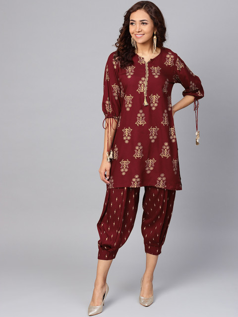 

Shree Women Maroon & Golden Printed Kurta With Salwar