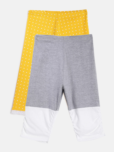 

Lil Orchids Girls Pack of 2 Regular Fit Capris, Yellow