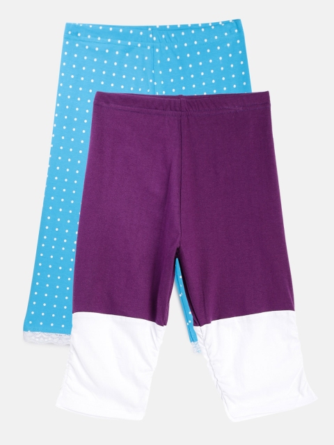 

Lil Orchids Girls Pack of 2 Printed Regular Fit Capris, Blue
