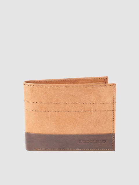 

Woodland Men Tan Brown Leather Colourblocked Two Fold Wallet