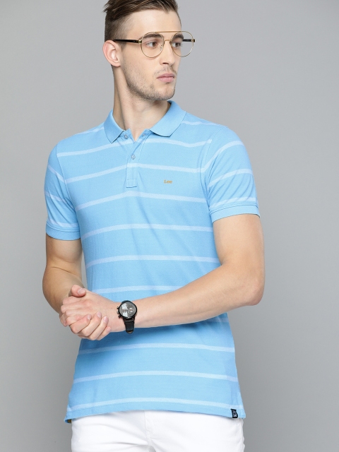 

Lee Men Blue & White Slim Fit Striped Polo Collar T-shirt