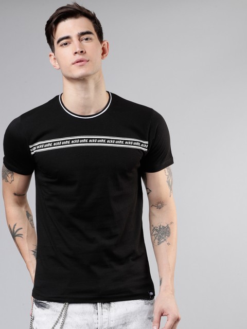 

Ecko Unltd Men Black & White Printed Slim Fit Round Neck T-shirt