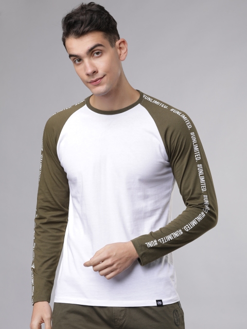 

Ecko Unltd Men White & Olive Green Colourblocked Round Neck T-shirt