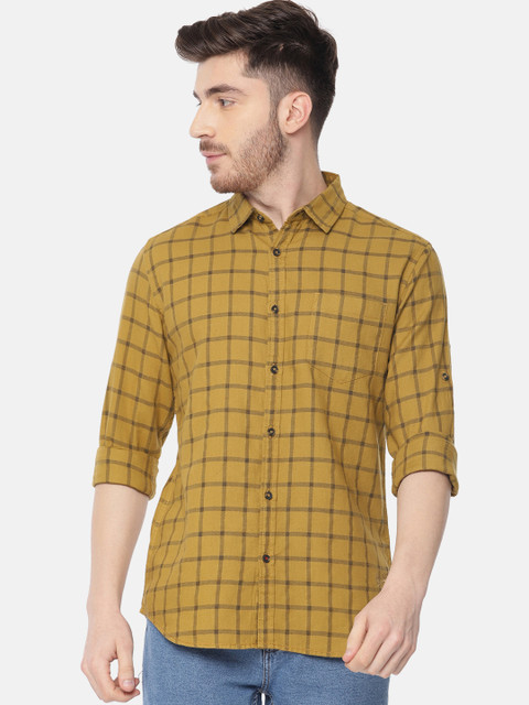 

Ecko Unltd Men Mustard Yellow & Brown Regular Fit Checked Casual Shirt