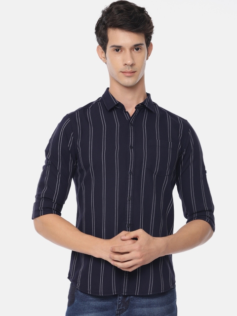 

Ecko Unltd Men Navy Blue & White Regular Fit Striped Casual Shirt