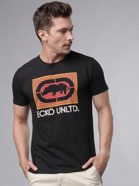 

Ecko Unltd Men Black & Orange Printed Round Neck T-shirt
