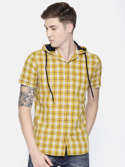 

Ecko Unltd Men Yellow Slim Fit Checked Hooded Casual Shirt